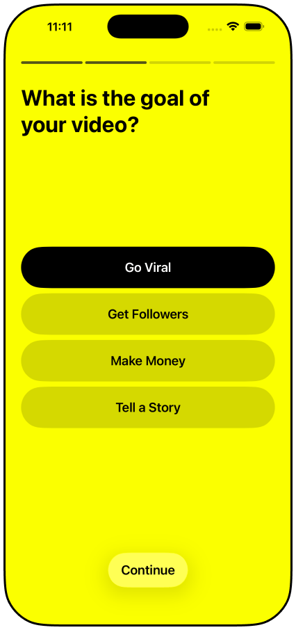 GoViral App Screen - What is the goal of your video?