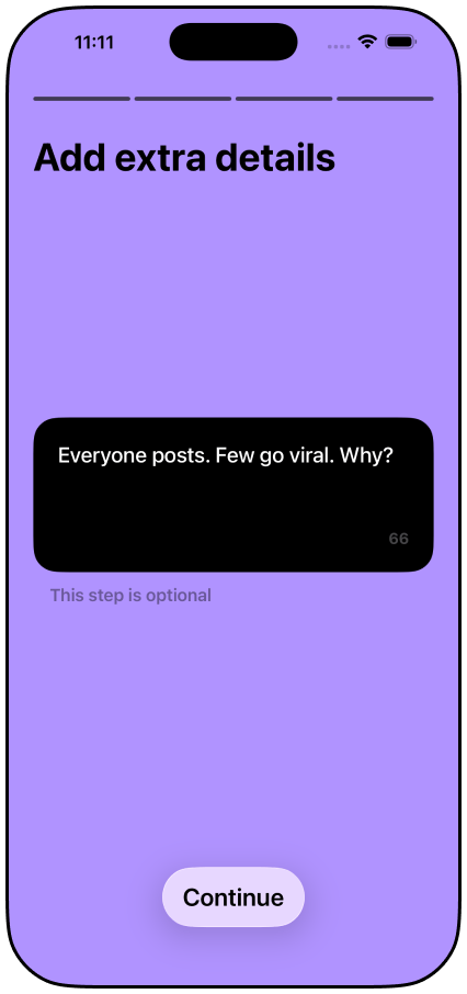 GoViral App Screen - Add extra details for your viral script