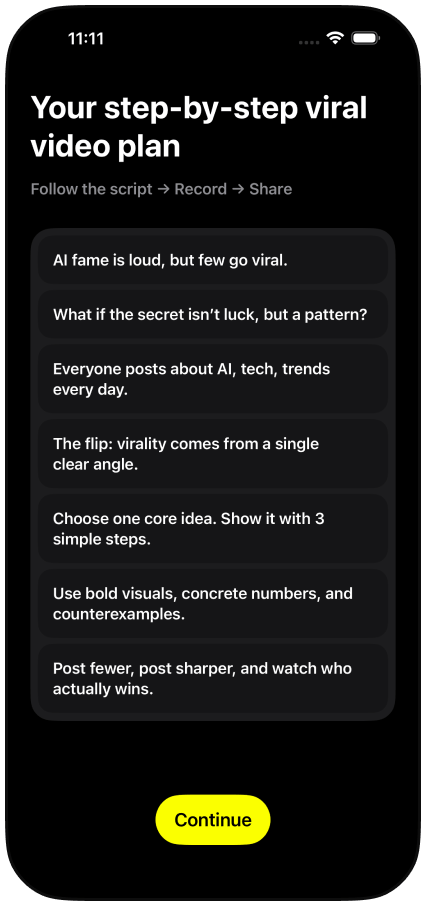 GoViral App Screen - Your step-by-step viral video plan